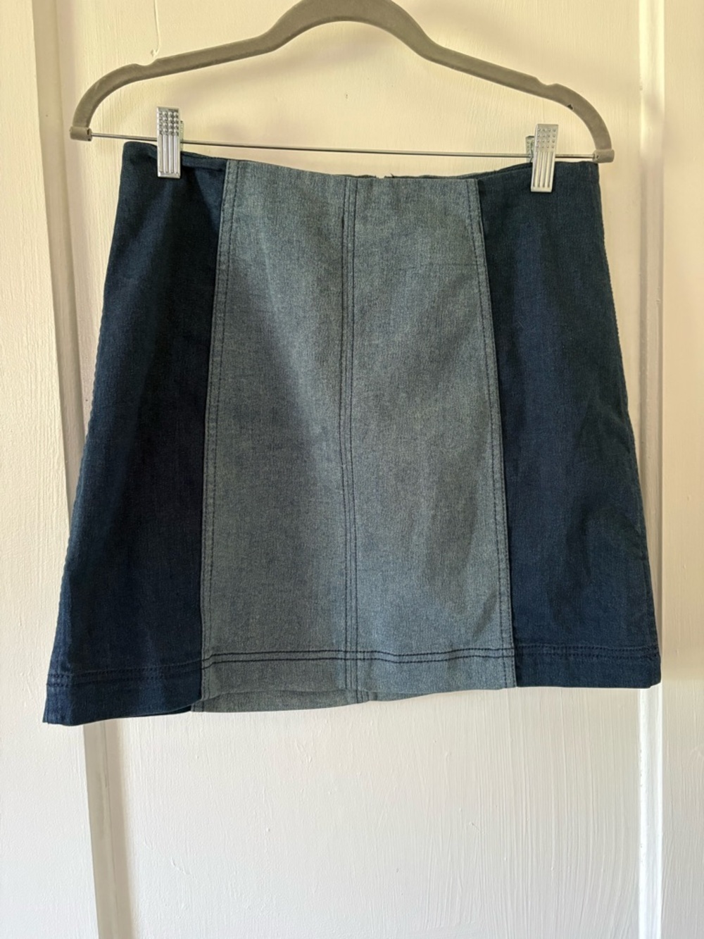 Free People Two-Tone Denim Paneled Mini Skirt - Dark & Light Blue